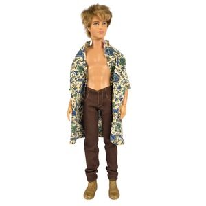 2009 Mattel Ken Doll Blond Blue Eyes Tan Skin Floral Shirt Brown Pants Gold Shoe